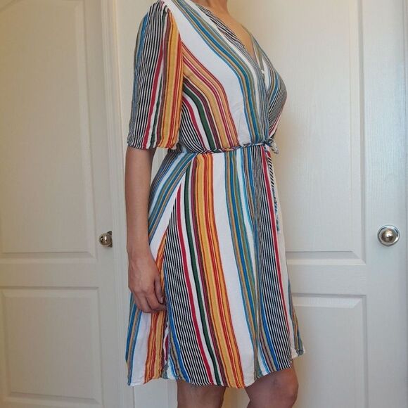 Fraiche by J, Multicolor stripes, wrap top, Short Sleeve dress - Picture 6 of 16
